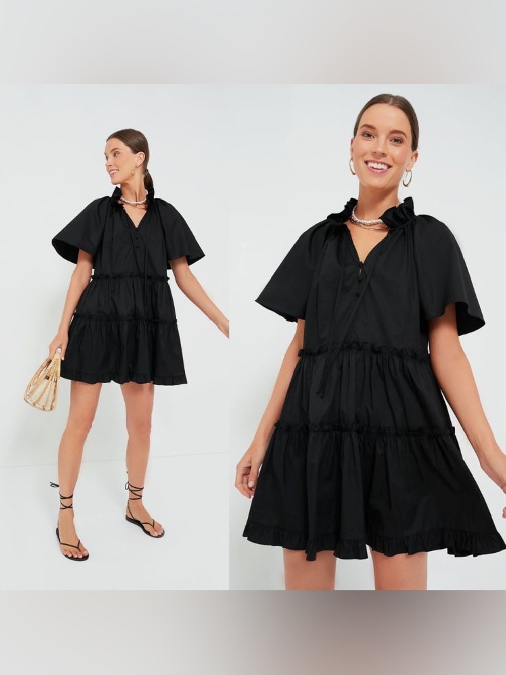 NWT Pomander Place Ruffle Tiered Black Mini Dress Size M